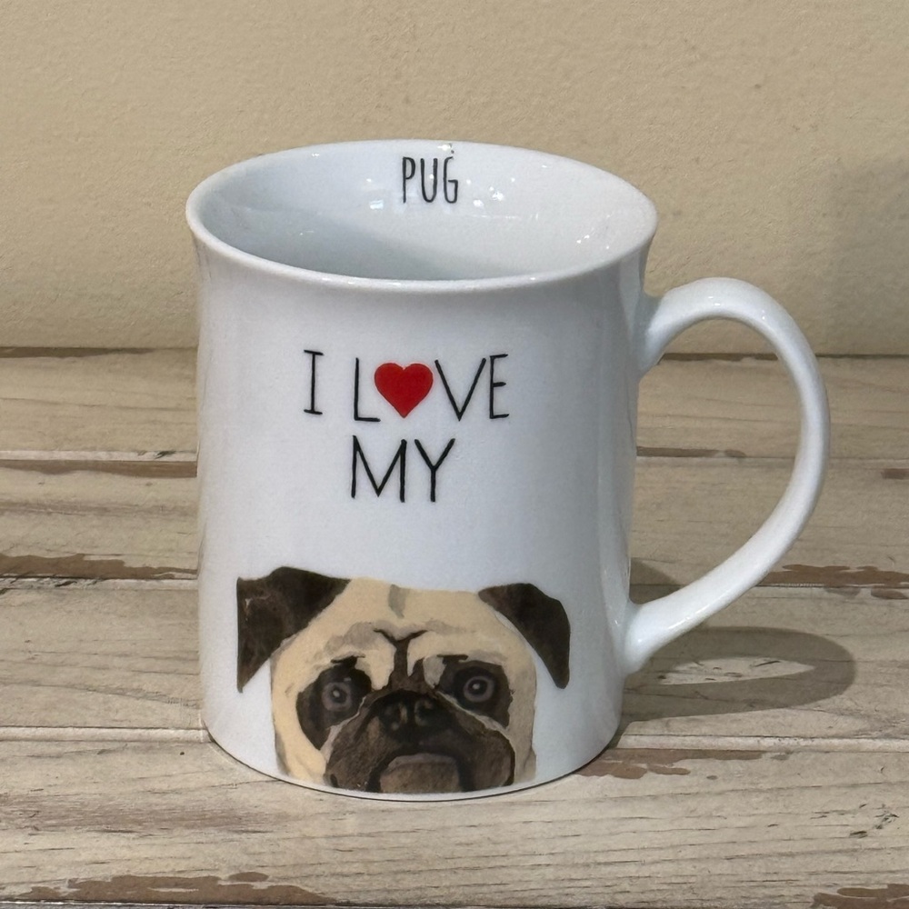Fringe I Love My Pug Mug Brown Dog Ceramic Coffee Tea Cup Pug Life